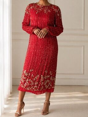 Vintage Victoria Royal Ltd Scarlet Dress with Sequins and Beading